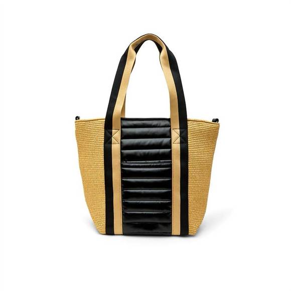 NEW THINK ROYLN sunset tote bag in dune raffia/black